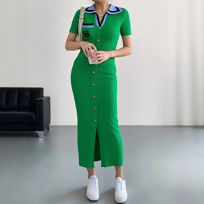 Chic Fashion Sexy Wrap Hips Knitted Long Dress 2026 New Brand Fashion Embroidery Single-breasted Shirt Dress Streetwear