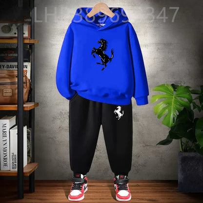Children's Hoodies Top+Bottom Suit Girls Pink Boy Black Age 3-12 Coat Casual Toddler Long Sleeves Autumn Pegasus Print Clothing