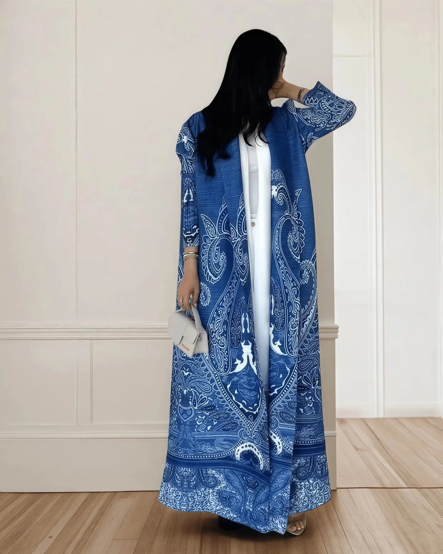 Women's Fold Miyake Pleated Abaya Long Sleeve Print Foldable Collar Robe Cardigan Coat New Winter Fashion Original Design 2026