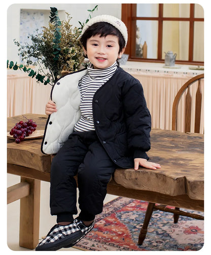 Autumn Winter Baby Kids Jackets+Pants Sets Thicken Boys Girls Coat Trousers Warm Windproof Clothes Suit For Children Home Wear