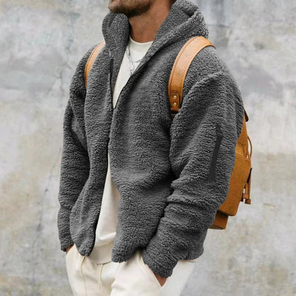 Men's Autumn and Winter Double-Sided Fleece Warm Jacket  Loose Hooded Casual Jacket