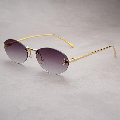 Rimless Oval Sunglasses Women 2025 New Fashion Gradient Ocean Lenses Sun Glasses Stylish Women Luxury Brand Design Shades