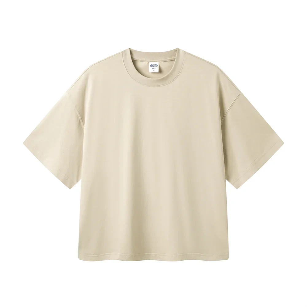 New Men Summer Boxy 275gsm Cotton T-Shirts Retro Unisex Oversized Short Version Basic T Shirt Brand Tees HY1070