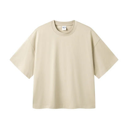 New Men Summer Boxy 275gsm Cotton T-Shirts Retro Unisex Oversized Short Version Basic T Shirt Brand Tees HY1070