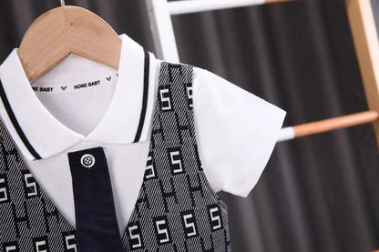 Children Boys Cotton Clothes Outfits Gentleman Tie Patchwork Vest T-Shirt 2pcs/Set Toddler Kids Clothing Sets Suit 0-5 Years