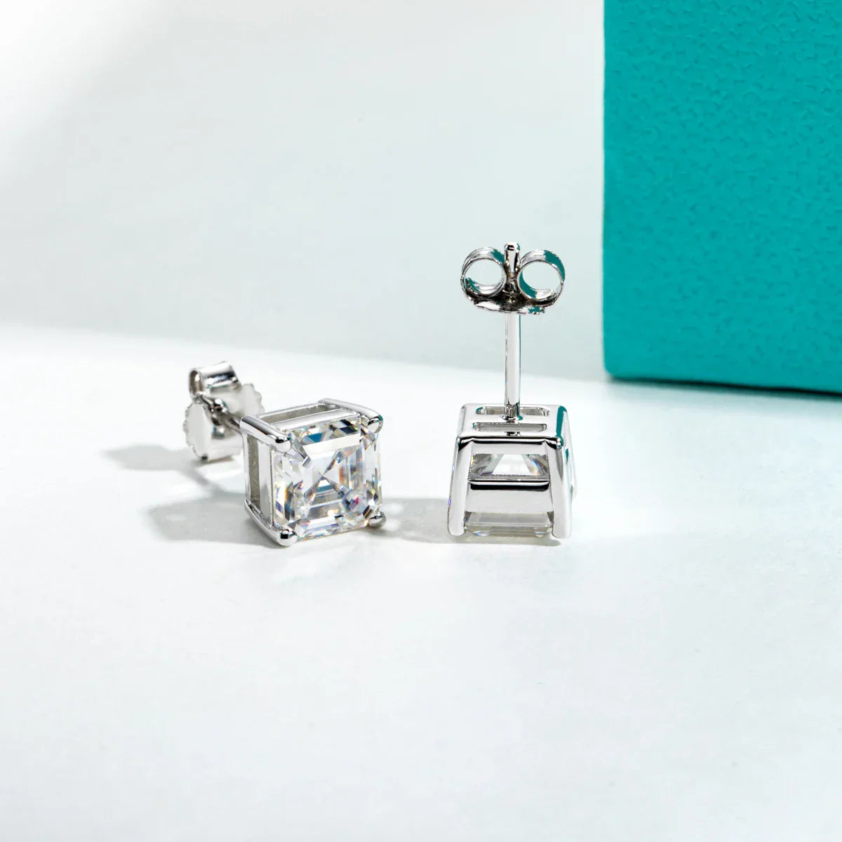 10K Gold Post 4/2/1ct Asscher Cut Moissanite Stud Earrings Anti-allergy Eearrings For Women Jewelry Wholesale