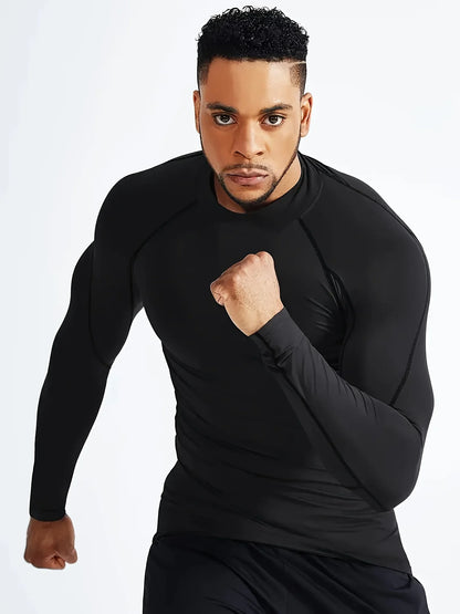 Fitness tight fitting men's long sleeved sports running basketball elastic base shirt with quick absorption and sweat wicking pr