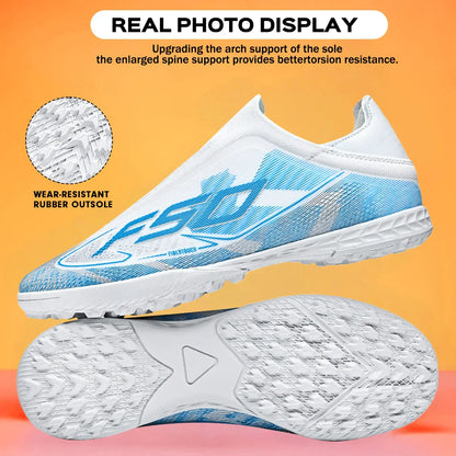 TF Football Shoes Kids Boys Girls PU Upper Durable Rubber Sole Anti-slip Wear-resistant Training Sneakers