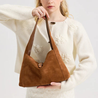 New Winter Women's Natural Suede Leather Bags Female Soft Cowhide Durable Crossbody Shoulder Bag Ladies Fashion Commute Handbags