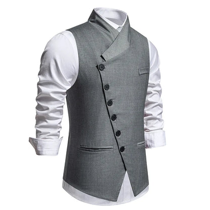 Men's Suit Vest, Chic Solid Slant-breasted Waistcoat for Men, Males Black/Grey Vest for Grooms Wedding Party Business Prom