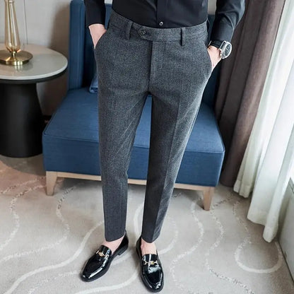 Autumn Winter Woolen Cloth Thickened Suit Pants High Quality Men Business Slim Trousers Formal Wear Office Social Dress Pants