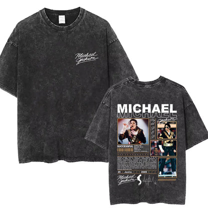 Washed Vintage Michael Jackson Thriller Graphic T-shirt Men Women Fashion Retro Gothic Rock Tshirt Men's Punk Oversized T Shirts