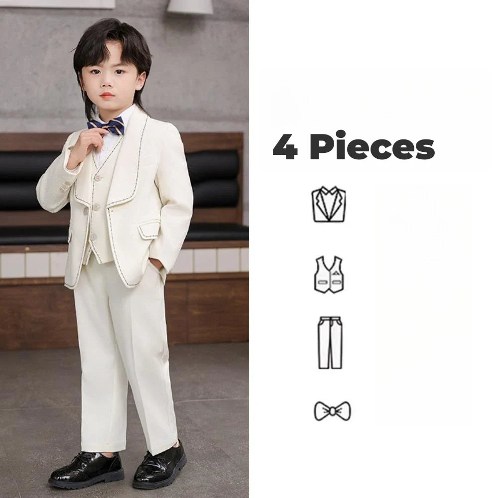 Elegant Shawl Lapel Kids Suit Set 4 Pieces Piano Performance Outfit,Autumn One Button Suits For Children,Boys Slim Fit Tuxedo