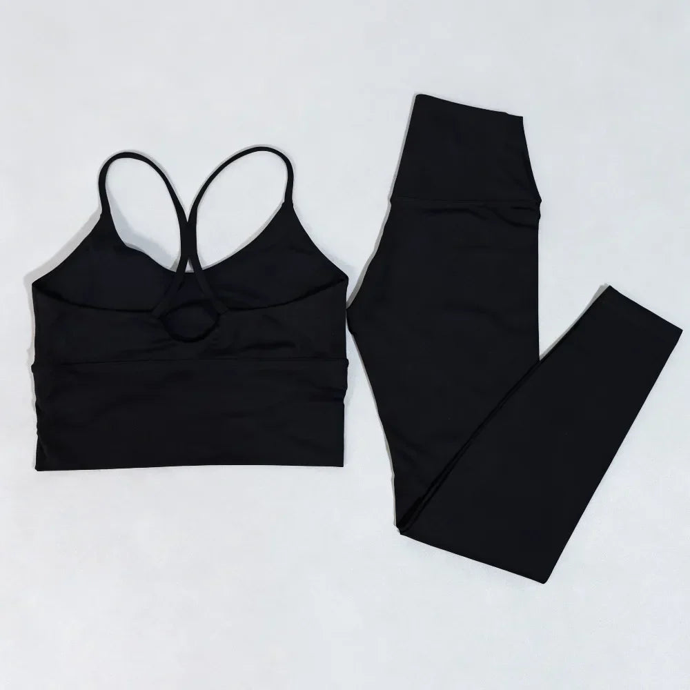 Naked Feeling Women's 2PC Gym Outfit: Seamless Sports Bra + High Waist Leggings, Shockproof Breathable Fitness Wear S-XL