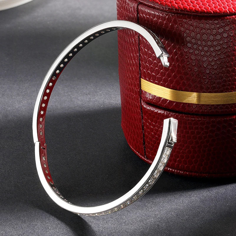 2.5mm Full Moissanite Bangle For Women 100% S925 Silver Sparkling D Color VVS Lab Diamond Bracelet Party Fine Jewelry Gift