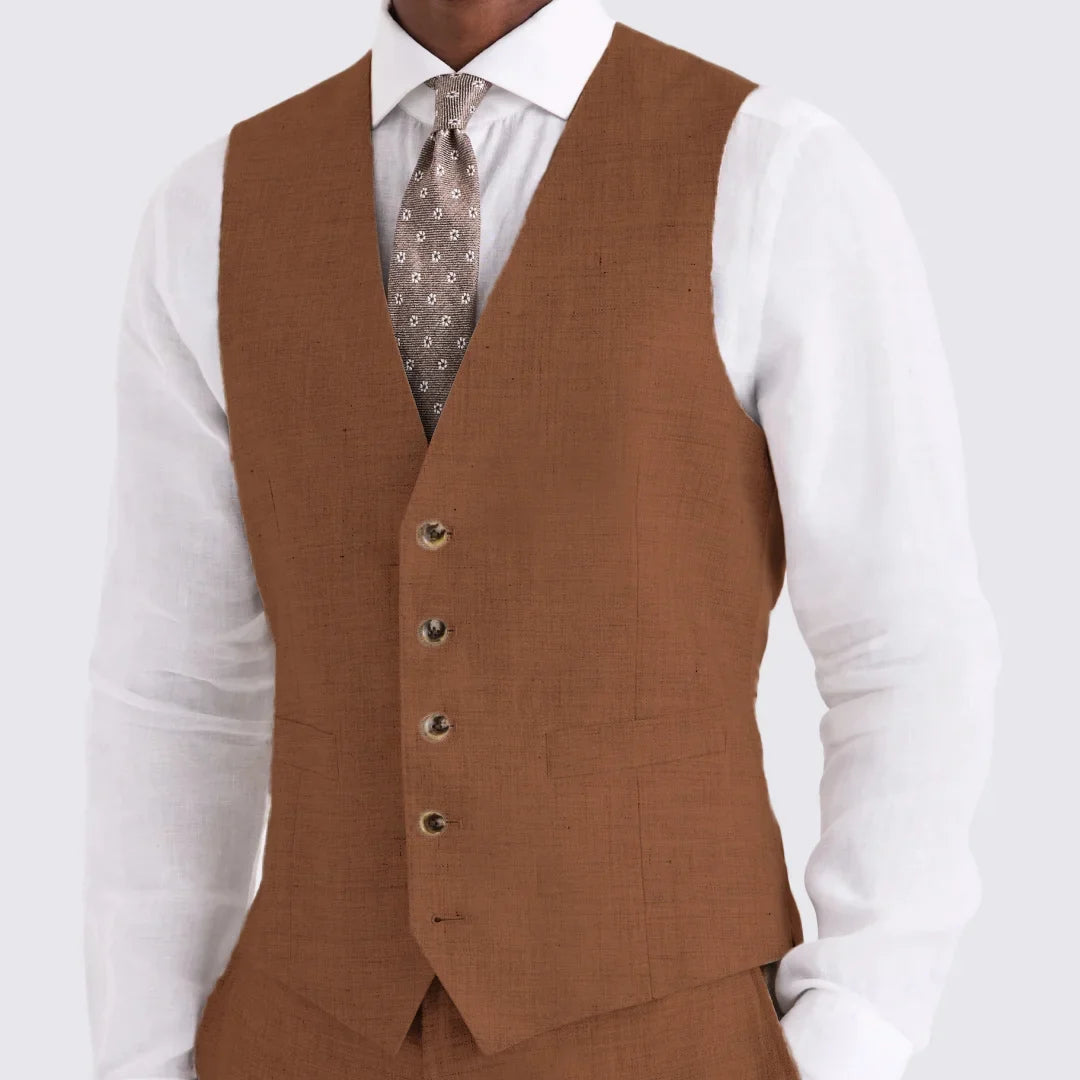 Men Vest Ivory Linen Single Button V Neck Breathable Cool Waistcoat For Business Work Banquet Office Casual Daily Men Suit Vest