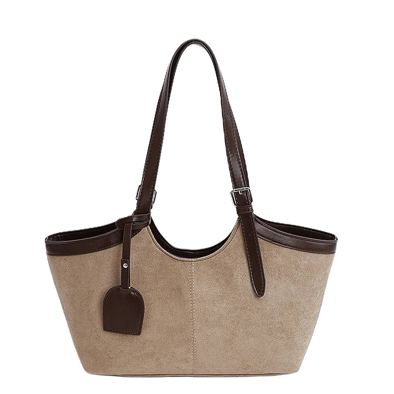 2026 Autumn Retro Suede Shoulder Bags for Women Faux Patchwork PU Underarm Armpit Bag Work Travel Casual Street Designer Handbag