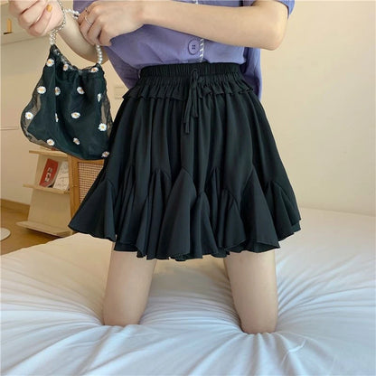 Summer Ball Gown White Mini Skirts Women 2024 Casual High Waist Ruffles Faldas Korean Bow Harajuku Y2k Micro Tennis Skirt Black