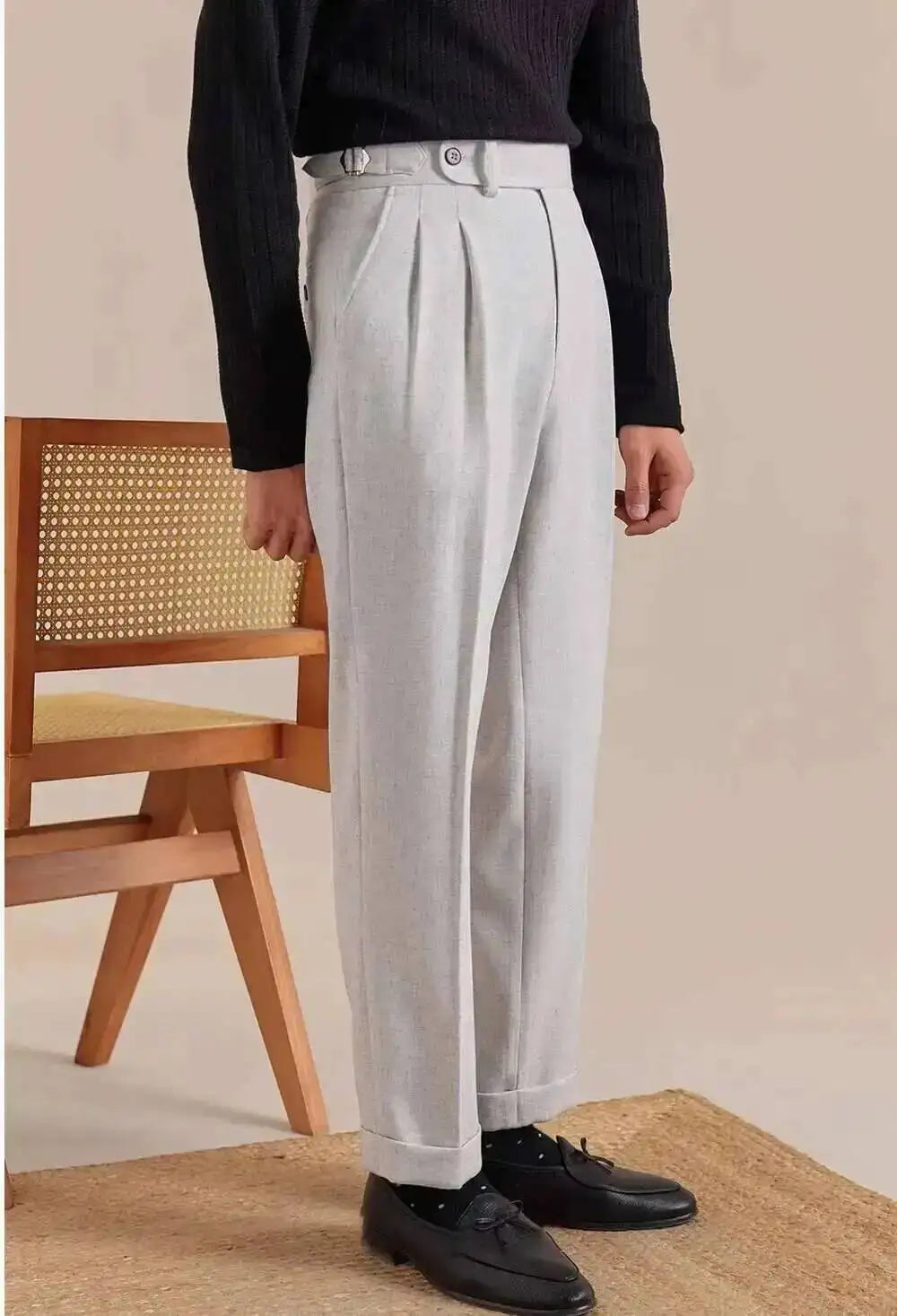 High Waist Linen Suit Pants Men Breathable Straight Leg Office Trousers Men Pantalon Costume Homme Men's Social Trousers