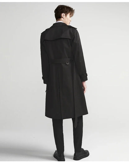 Spring Autumn Long Chic Khaki Trench Coat Men Belt Double Breasted Elegant Luxury British Style Black Overcoat 2025