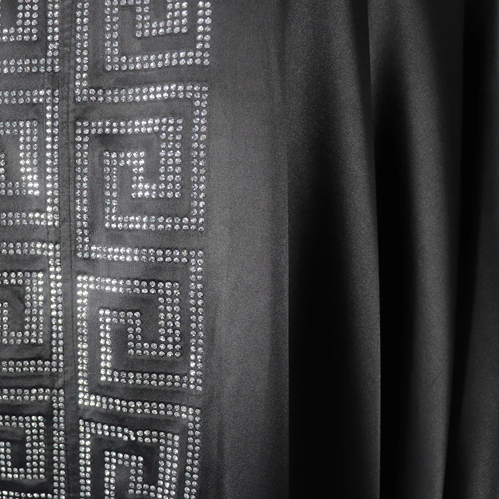 Fashion African Woman Large Size Bat Sleeve Dress Muslim Islamic Style Robe Imitation Silk Hot Fix Rhinestone