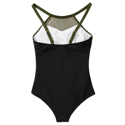 XL Size One Piece Swimsuit Women Mesh Hollow Out Swimwear For Women Solid Padded Push Up Plus Size Summer Bathing Suits Female