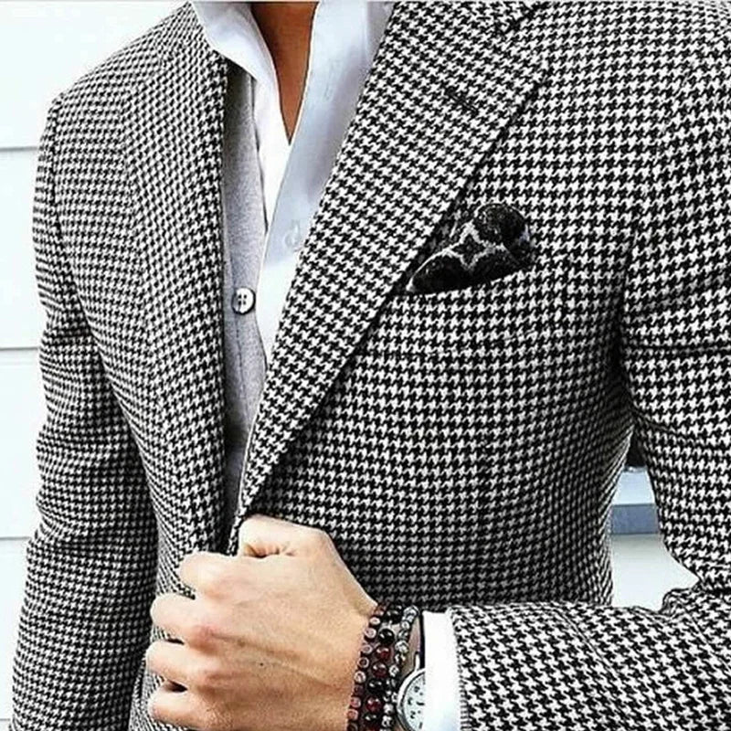Slim Fit Men's Blazer Houndstooth Casual Italian Style Man Suit Jacket Notched Lapel 1 Pc Check Wedding Coat for Prom Party 2024