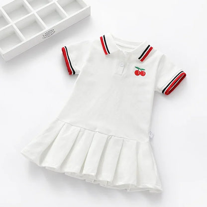 Girls Summer Dress New Children's Polo Pleated Dress Short Sleeve College Style Dresses WT26