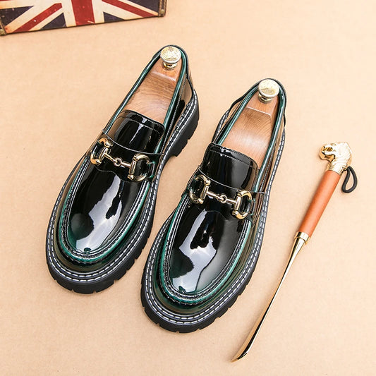 New Men Patent Leather Loafers Fashion Casual Shoes Male Thick Sole Increased Height Slip On Breathable Comfortable Driving Shoe