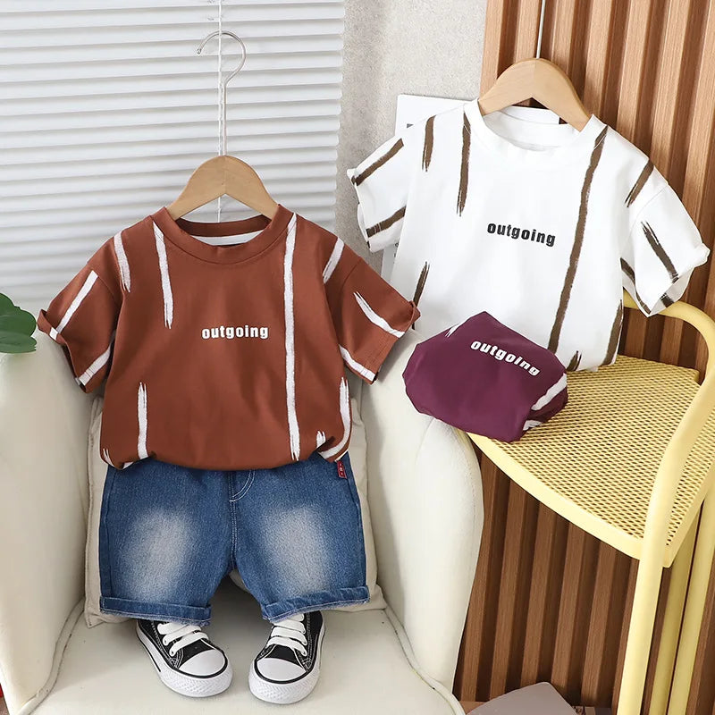 Hot Sale Baby Boys Clothes Children Cotton Printe Causal T Shirts Denim Shorts 2Pcs/set Infant Kids Toddler Tracksuits 0-5 Years
