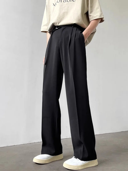 Retro High-end Belt Design Straight-down Trousers Men's Trendy Brand Loose Wide-leg Casual Pants Original Luxury Brands Jeans