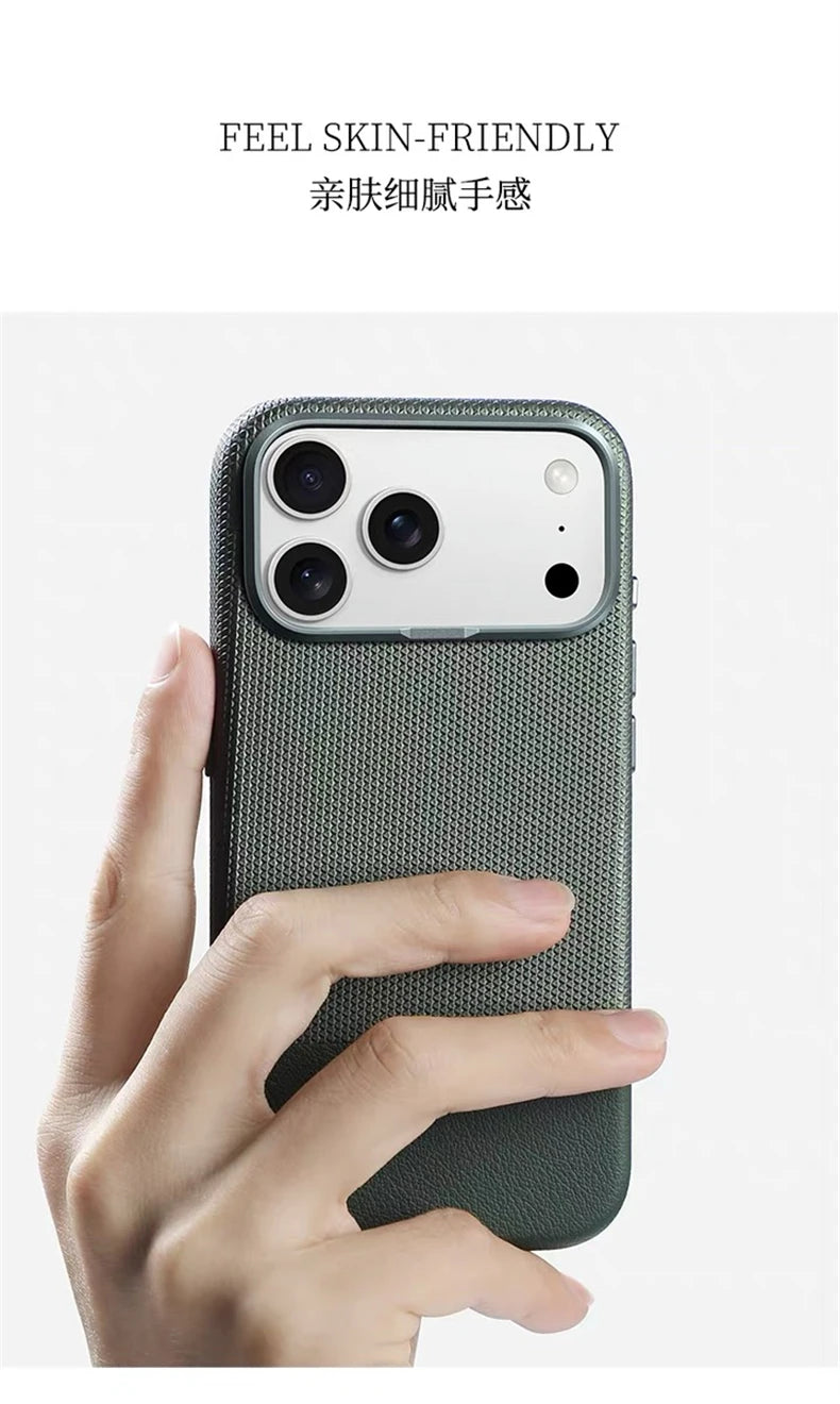 For Magsafe Fine Grained Leather Case For iPhone 17 Pro Max Ari 16 15 14 13 Metal Lens Frame Wireless Charge Accessories Cover