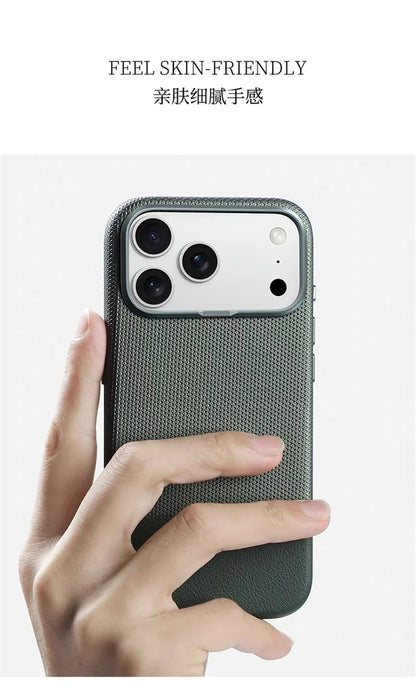 For Magsafe Fine Grained Leather Case For iPhone 17 Pro Max Ari 16 15 14 13 Metal Lens Frame Wireless Charge Accessories Cover