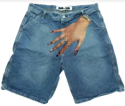 Deeptown Y2k Vintage Harajuku Denim Shorts Women Washed Letter Embroidery Tassels American Retro Jeans Man Baggy Hip Hop Jorts