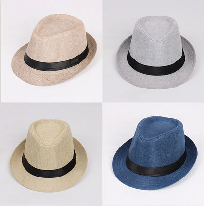 Jazz Hat British Style Linen Solid Color Hat for Men and Women Rolled Brim Couple Style Sun Hat Paper Straw Hat