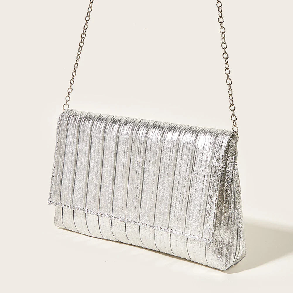 Luxury Envelope Banquet Bags Shiny Metallic PU Evening Clutch Bags High-end Flap Chain Shoulder Bag Women's Wedding Party Purses