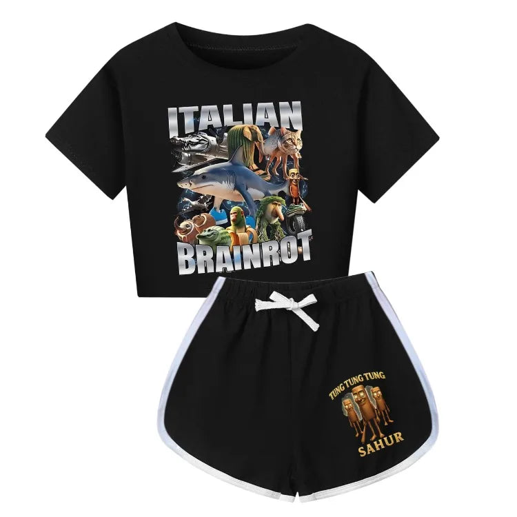 Italian Brainrot Meme Clothes Kids Cartoon Tung Sahur Pajama Sets Boys Long Sleeve Tops Legging 2pcs Set Girls Casual Sleepwear