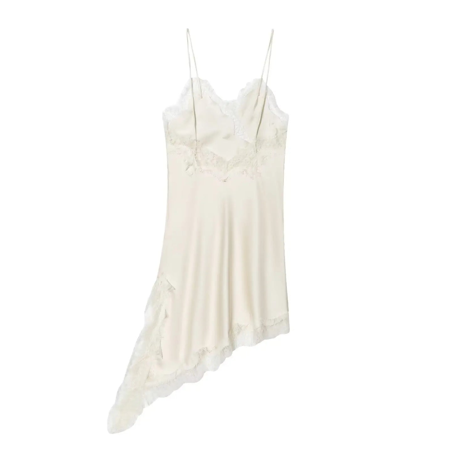 Summer Women Fashion Asymmetry Lace Decorate Dress Female Sexy Sleeveless Backless Halter Neck Collar Beach Party Dress