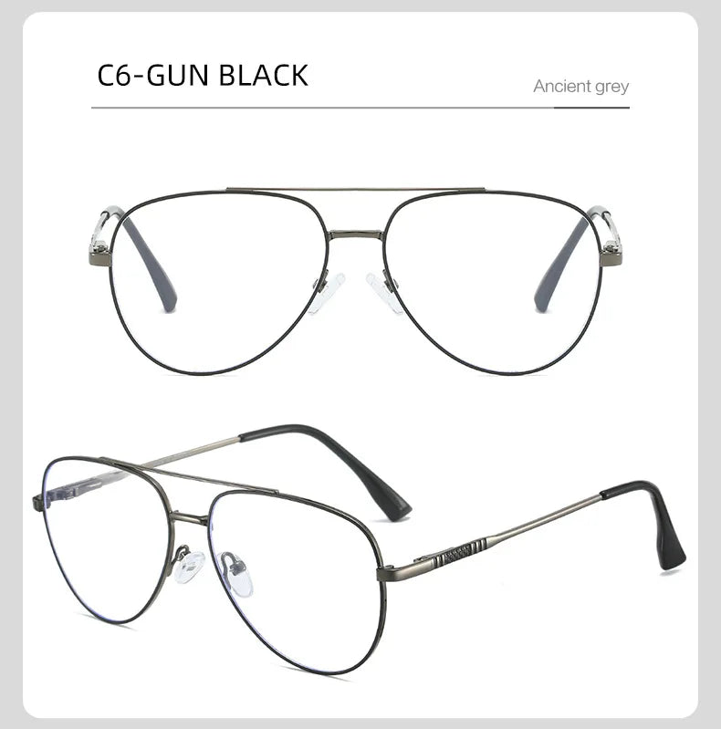 Double Bridge Anti-Blue Light Reading Glasses Men's Metal Pilot Style Leisure Travel Customized Prescription Myopia RS6912