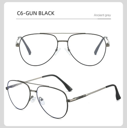 Double Bridge Anti-Blue Light Reading Glasses Men's Metal Pilot Style Leisure Travel Customized Prescription Myopia RS6912