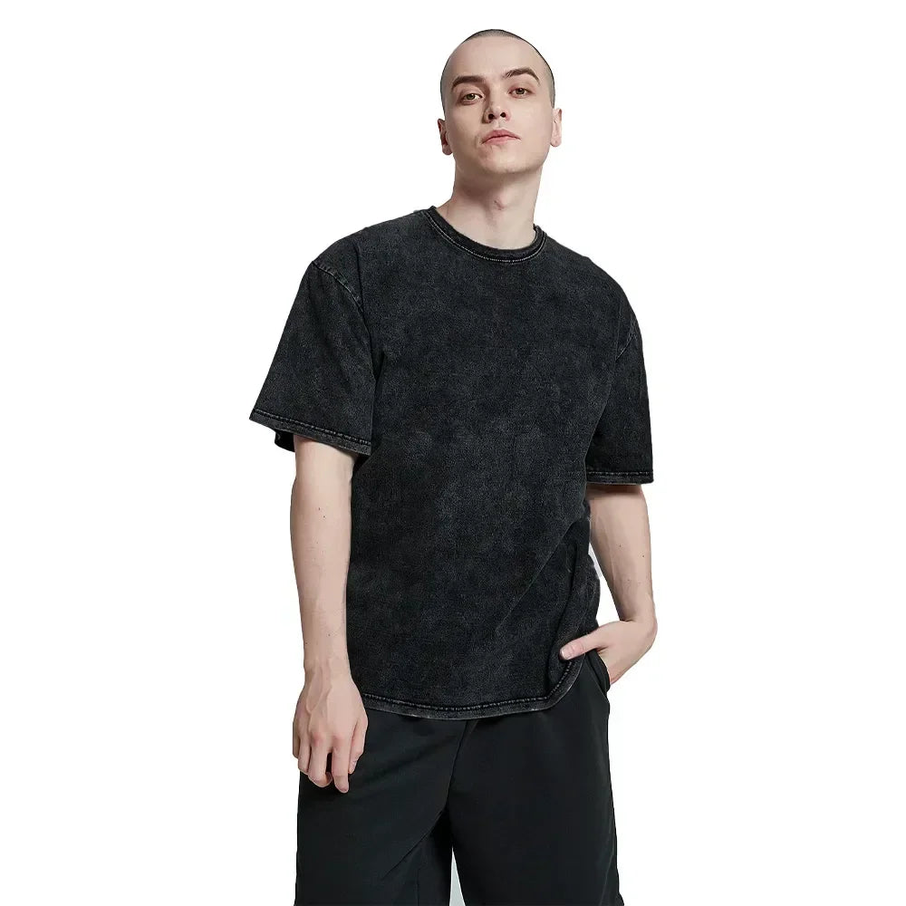 Men's Washed T Shirt Summer vintage Casual T-shirt  Loose TShirts Women Black Acid Wash Y2k Short Sleeve Hip Hop Streetwear Tees