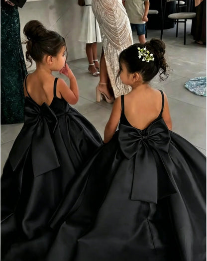 Ivory Flower Girl Dress With Bow Strap Mini Bridal Wedding Dress Kids Ball Gown 1st Communion Frock Customized Vestidos De Noiva