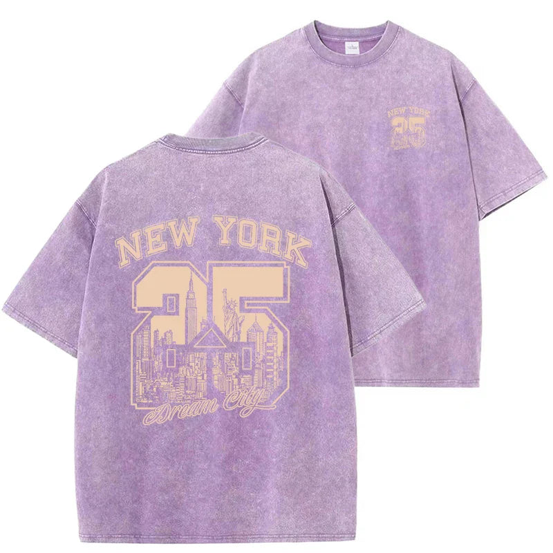 New York City Funny Print  Woman T Shirts Summer Vintage Washed Cotton Breathable Tee Shirt Fashion Casual Home Tshirt