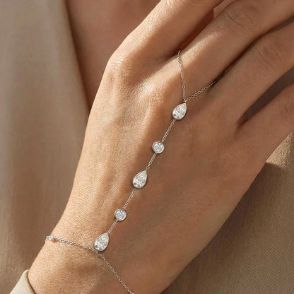 Round/Waterdrop Moissanite Diamond Ring Bracelets for Women 925 Sterling Silver Layering Finger Wrist Chain Adjustable
