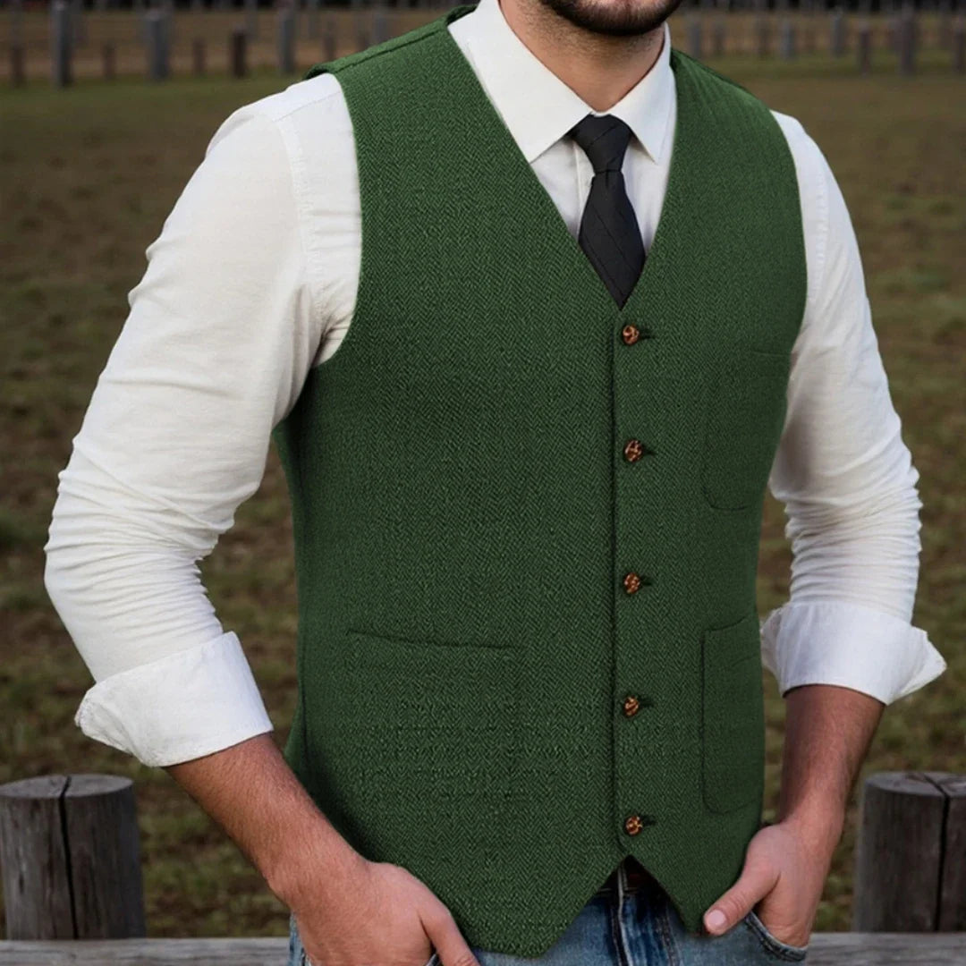 Men Vest Brown Herringbone Single Button With Pocket Waistcoat For Wedding Party Business Work Office Daily Casual Men Suit Vest