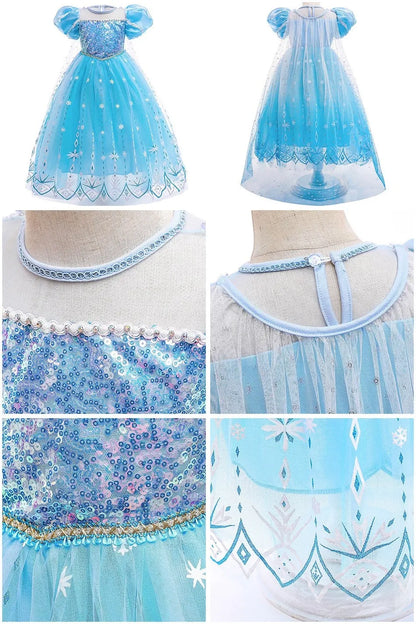 Children Snow Queen Costume Kids Elsa Cosplay Performance Sequins Disguise Girls Princess Party Elegant Fantasy Halloween Dress