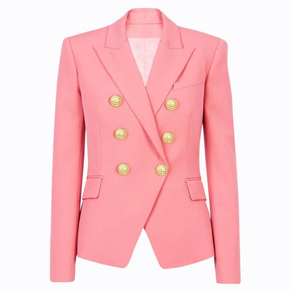 S-XXL Rainbow Color Fashion Classic Solid Double row Gold Button Long Sleeve Slim Fit Temperament Commuter Casual Woman Blazer
