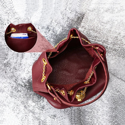 New Vintage Fashion Chain Bag Genuine Leather Multi-Way Bucket Bag for Women Compact Stylish Crossbody Purse