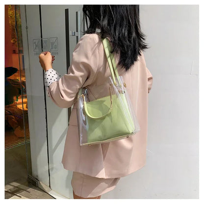Fashion Transparent Women Shoulder Bag Jelly Candy Summer Beach Handbag for Female Messenger Bags Bolsa Totes Bucket Bag
