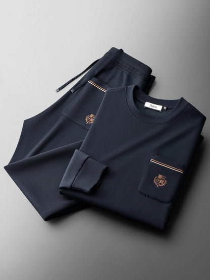 Autumn Light Luxury Italian Old Money Style Two-piece comfortable air-layer cotton men's sweatshirt casual sportswear set